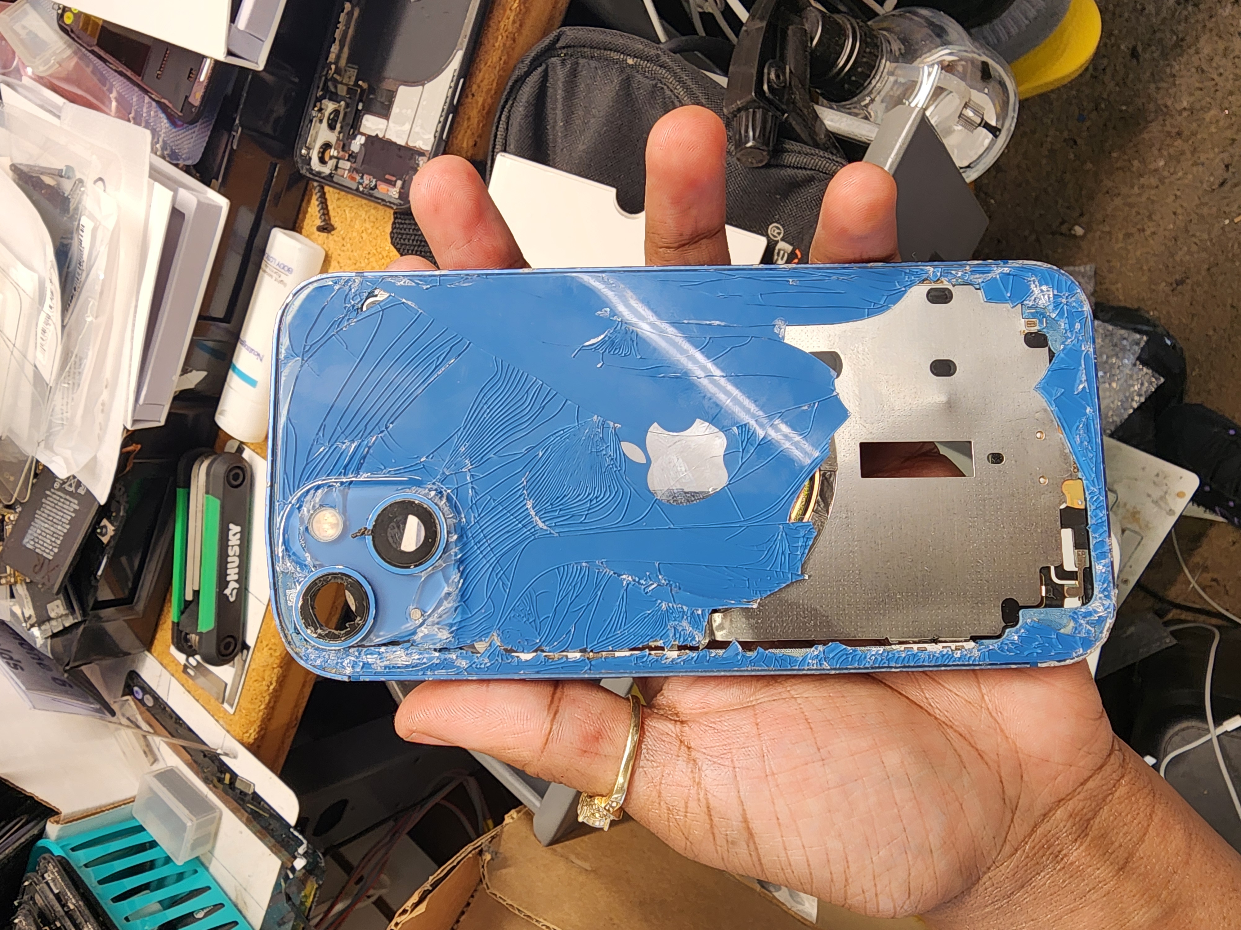 iPhone 13 before repair - extreme damage